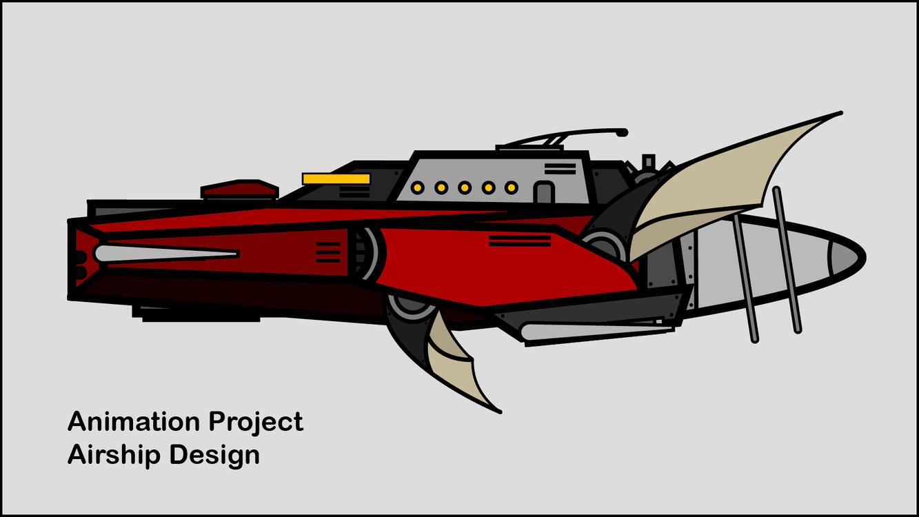 Airship Concept Art, 2023 | Design concept for a steampunk airship, designed for an animation project. Created in Adobe Illustrator.