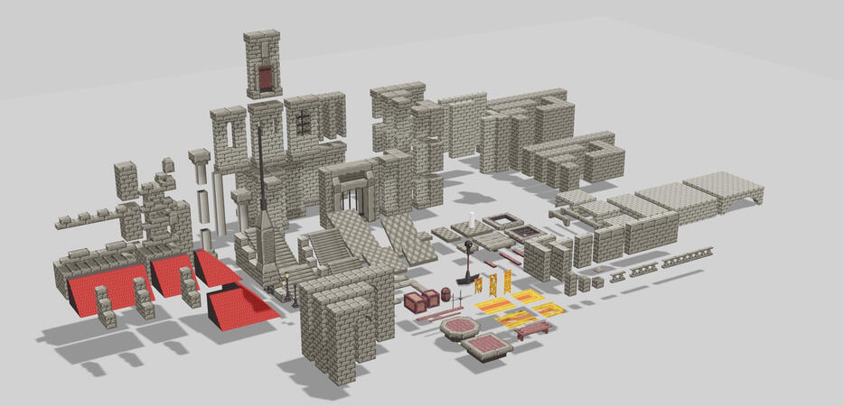 Low Poly Castle Asset Pack, 2025 | An Asset Pack Project I created as part of a special topics project, designed to be used to assemble game levels or 3D environments for animations or renders. Modeled completely in Blender, and textured using Aseprite.